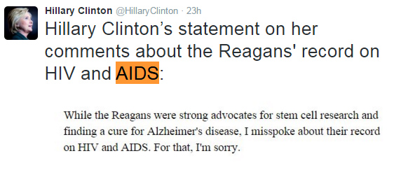 Clinton's Statement on her praise of the Reagan's AIDS work