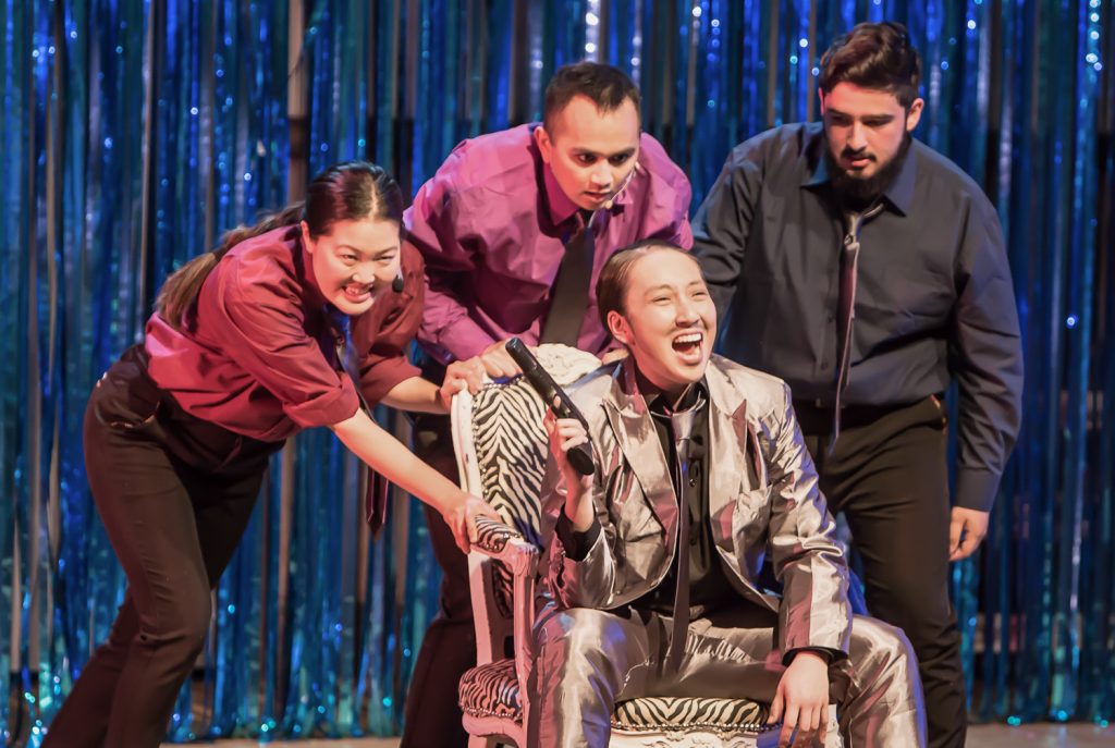 Joyce Domanico-Huh as Joey, John Charles Quimpo as T. J., Crystal Liu as Curtis, and Abraham Baldonado as Pablo. Photo by David Wilson.