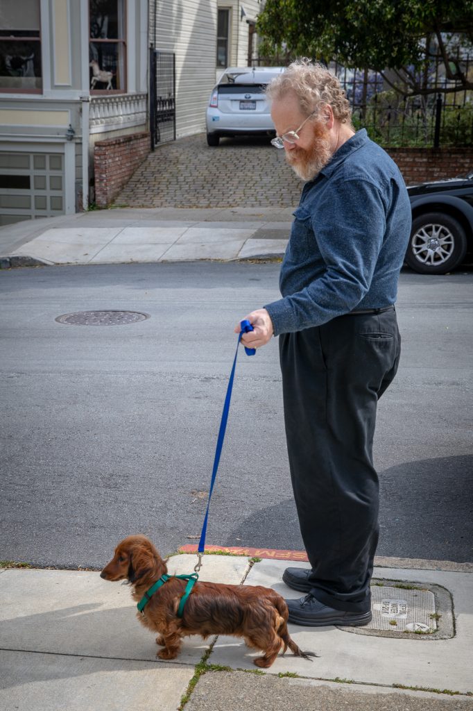 On her first outside walk, Auroara stops to wait and watch a woman walking by.